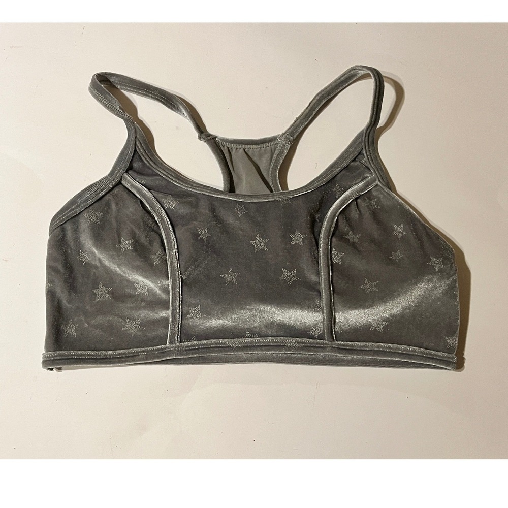 Aerie Womens Grey Velvet Star Print Racerback Sports Bra Light Support S 2432